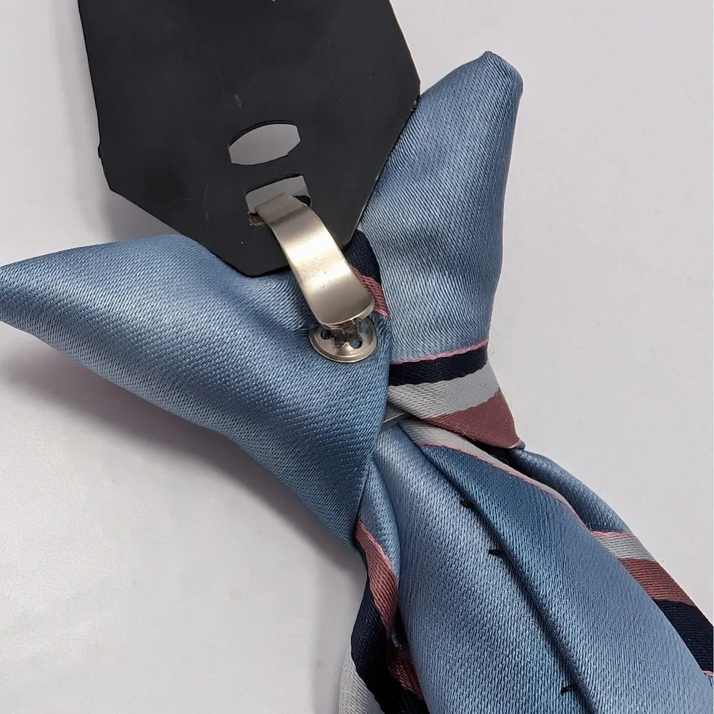 Vintage Prestige Kids Clip On Tie Light Blue Brown Stripe Formal Wedding Party